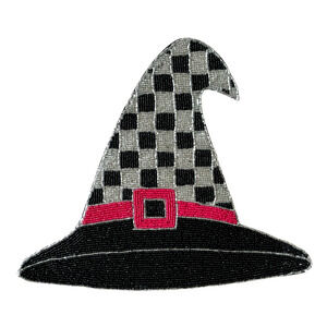Tahari Halloween Beaded Placemat 15in Checkered Witches Hat Black Silver Pink